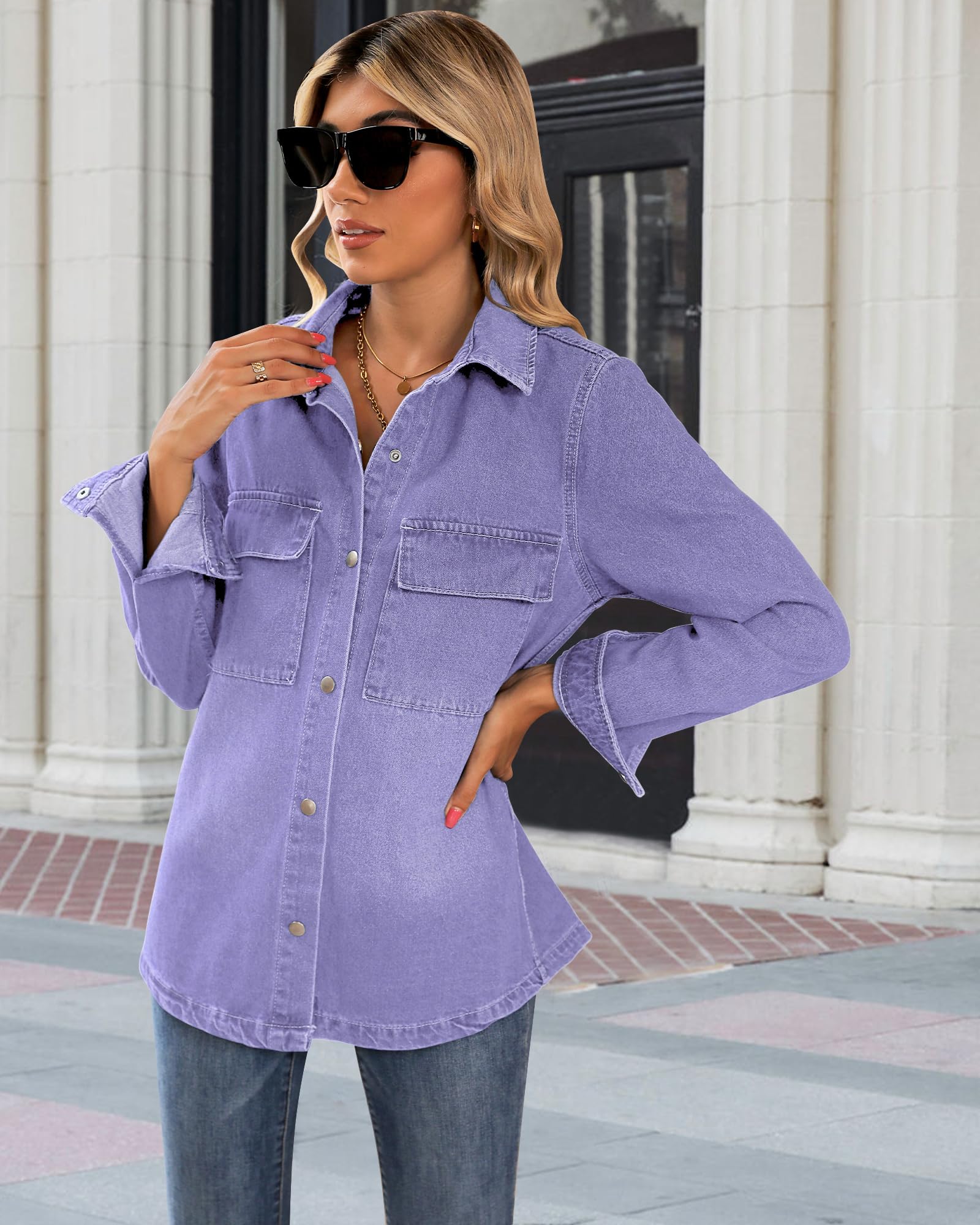Luvamia Women's Oversized Denim Jacket - 2025 Spring Fashion Button Down Western Shacket with Pockets | Casual Outerwear for Street Style & Everyday Wear