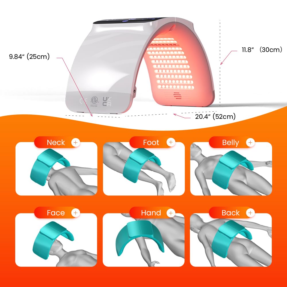Bestqool LED Light Therapy Mask - 6 Color Photon Facial Device with Near Infrared for Skin Rejuvenation, Anti-Aging & Acne Treatment | Professional SPA & Home Beauty Care for Face & Body