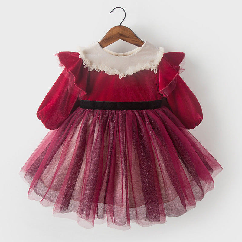 **Red Mesh Puffy Party Dress for Baby Girls - Toddler Princess Prom Dress for Summer - Perfect for Birthday Parties, Photo Shoots & Special Occasions**