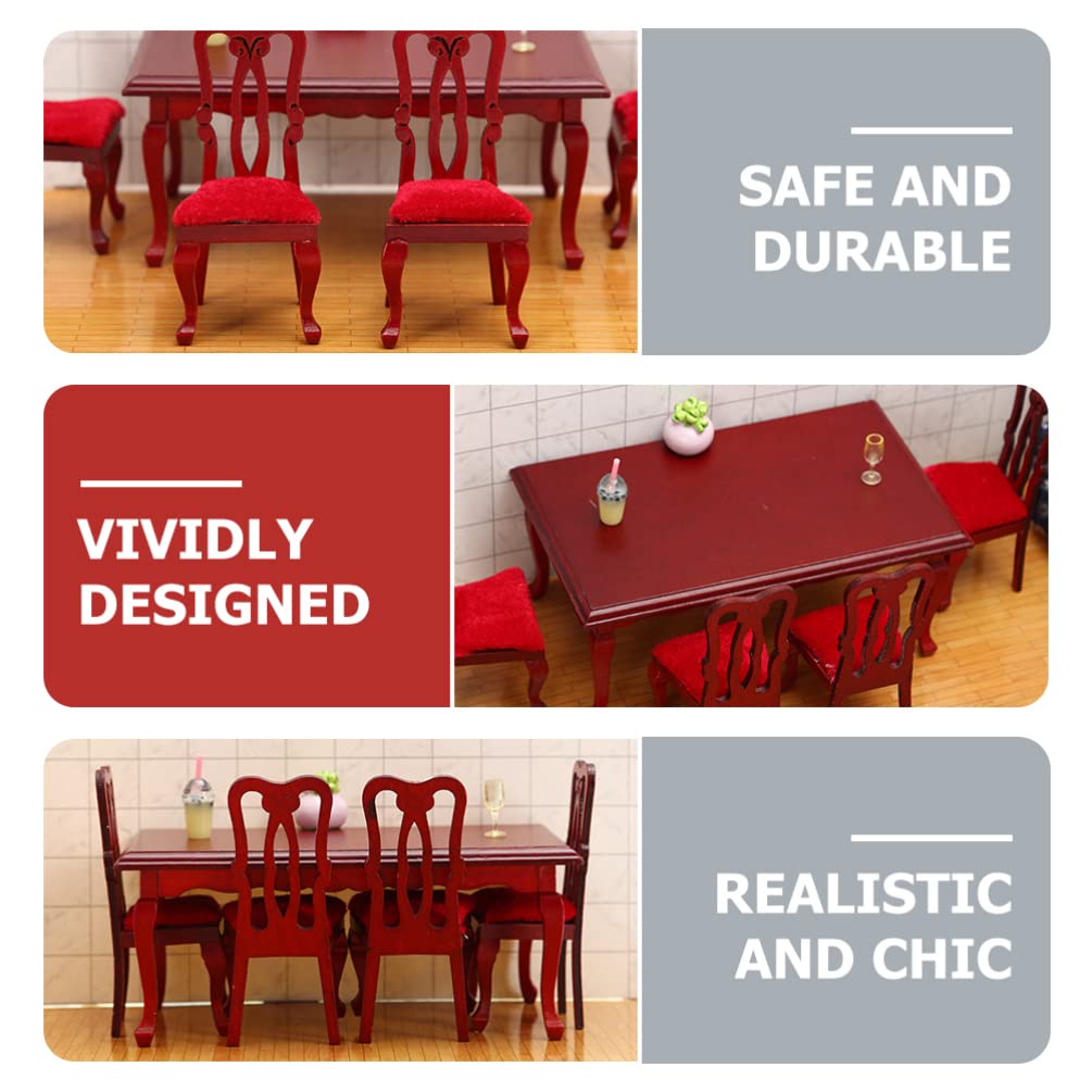 Toddmomy Wooden Dollhouse Furniture Set - Miniature Dining Table & Chairs for Dollhouse Accessories & Fairy Gardens - Perfect for Kids' Pretend Play & Room Decor