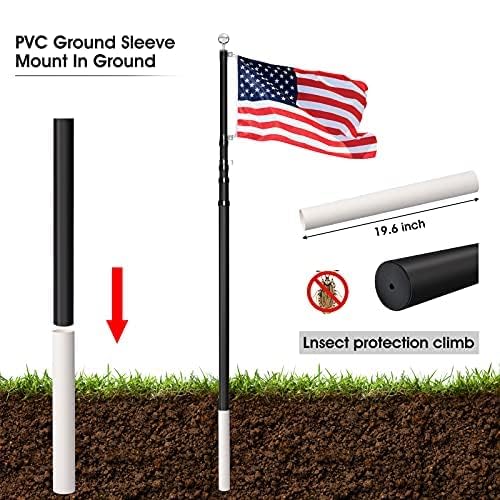 20FT Heavy Duty Telescoping Flag Pole Kit with 3x5 American Flag - 14 Gauge In-Ground Telescopic Flagpole for Residential & Commercial Use - Perfect for Outdoor Display in Yards, Gardens, and Patriotic Events