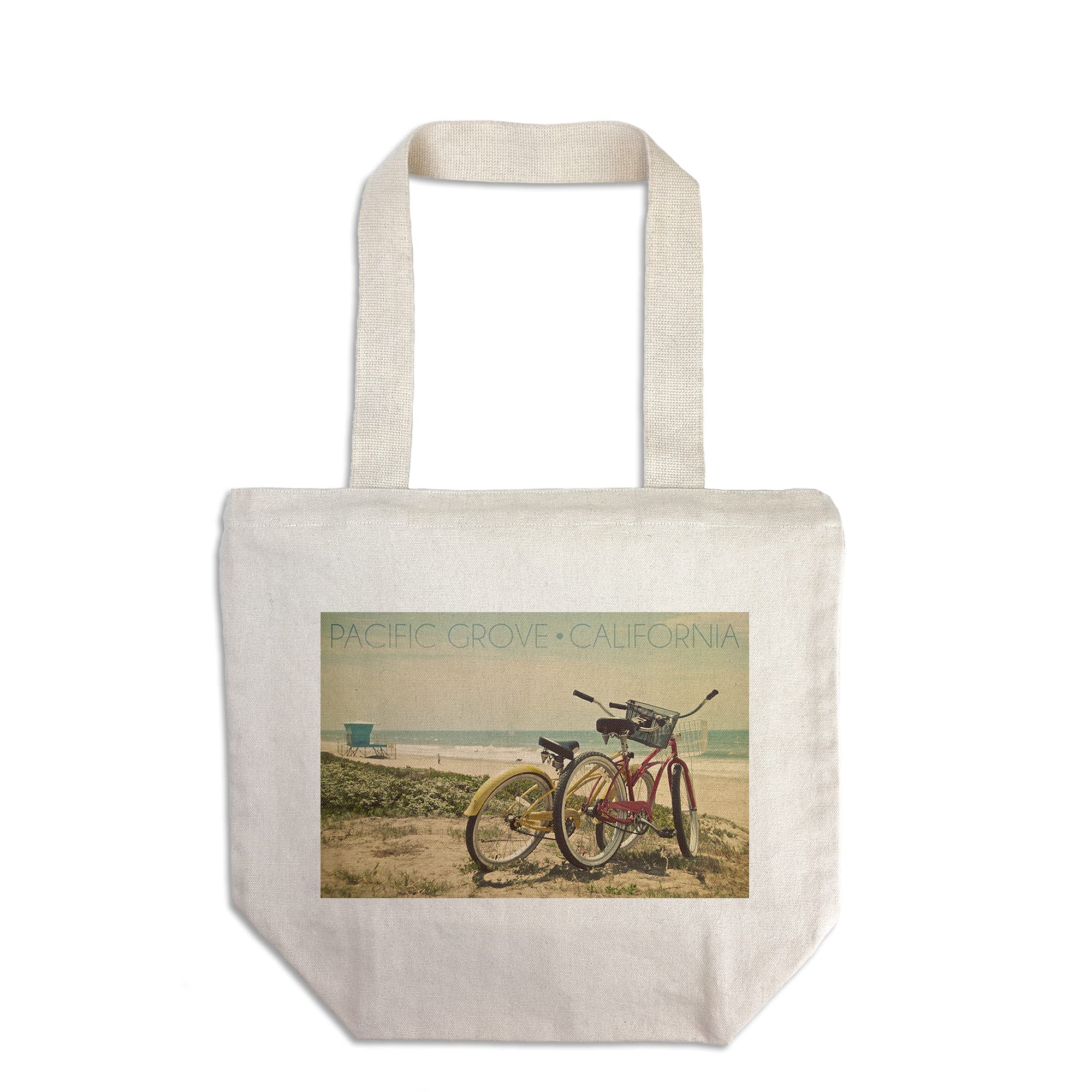Lantern Press Pacific Grove California Bicycles Beach Scene Tote Bag - 100% Cotton Canvas Reusable Shopping Bag for Beach, Groceries & Daily Use