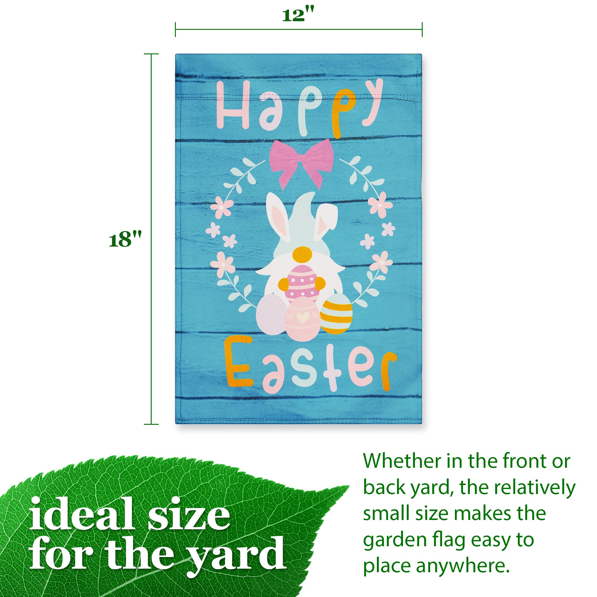 Happy Easter Rabbit Gnome with Eggs Garden Flag - 12