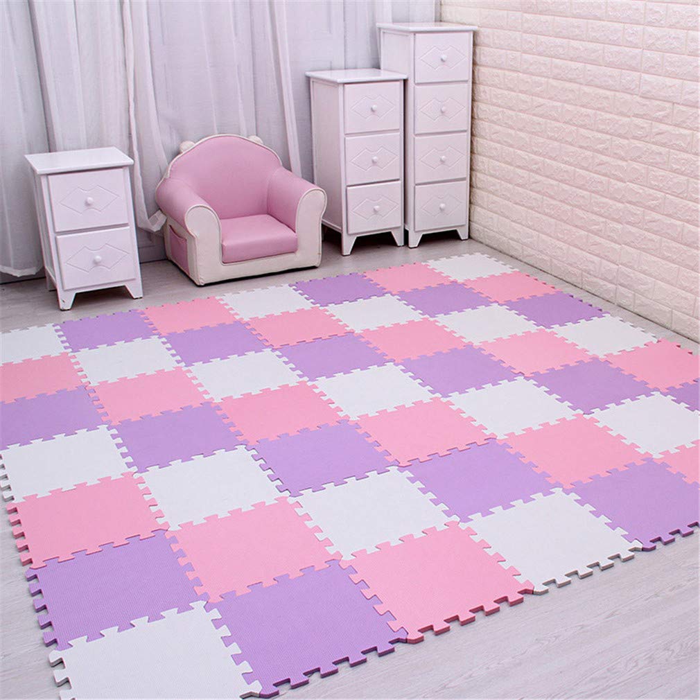 DFLYHLH Baby EVA Foam Play Puzzle Mat - 30PCS Non-Toxic Interlocking Floor Tiles for Kids, Toddlers & Infants - Soft Exercise Playmat for Nursery, Daycare & Playroom - White, Pink & Purple Colors