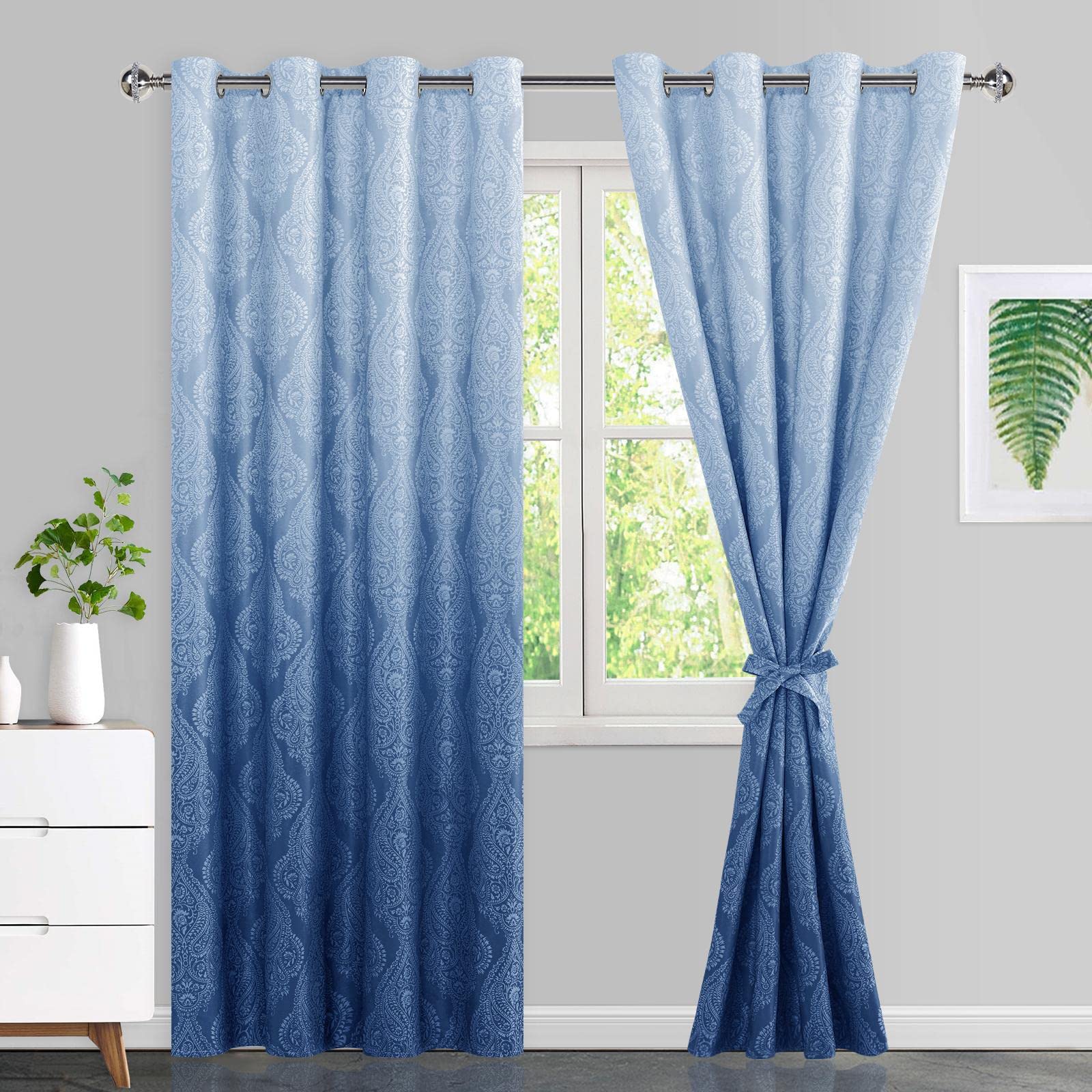 JIUZHEN Ombre Blackout Curtains with Tiebacks – Thermal Insulated Grommet Curtains for Bedroom & Living Room, 52 x 84 Inches, Set of 2 Panels, Navy Blue – Perfect for Light Blocking, Noise Reduction & Energy Saving