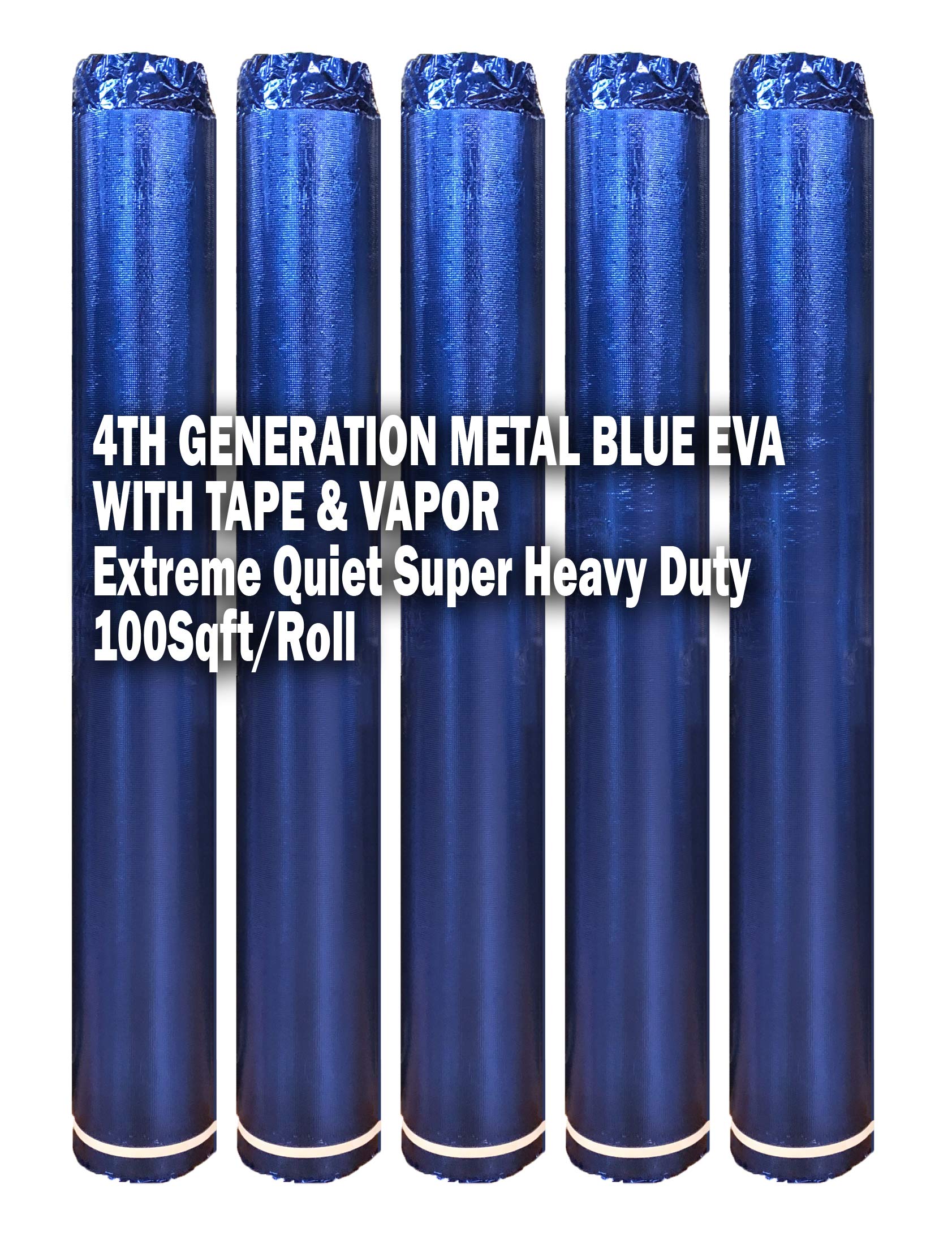 AMEVA100PK5BL 4th Gen High-Density 2.5MM Luxury EVA Foam Flooring Underlayment - Blue Metal Finish, 100SF/Roll (Pack of 5, 500SQFT Total) with Tape & Vapor Barrier - Perfect for Home Gym, Playroom, and Basement Floor Protection