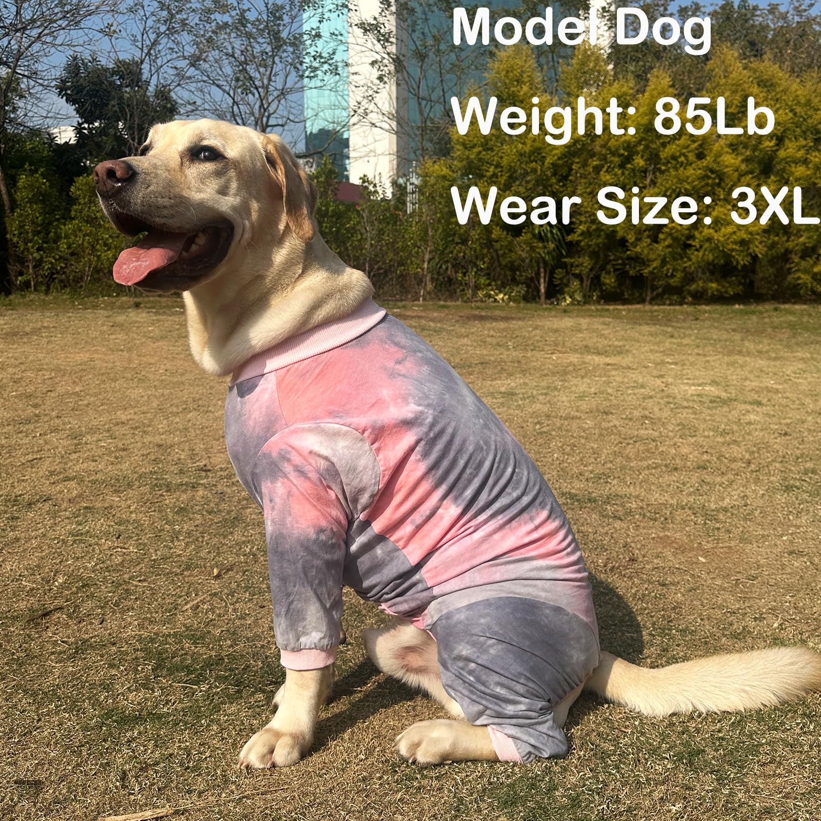 Large Dog Pajamas - Cotton Tie Dye Dog Onesie Jumpsuit | XXL Pink Pet Sleeper Shirts for Full Coverage | Perfect for Indoor Lounging & Cold Weather Comfort