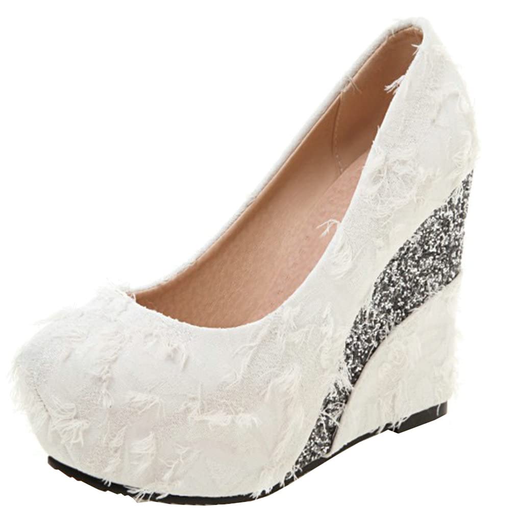 Meefit Women's Glitter Wedge Platform Pumps - Closed Toe High Heel Shoes for Party, Wedding & Evening Events