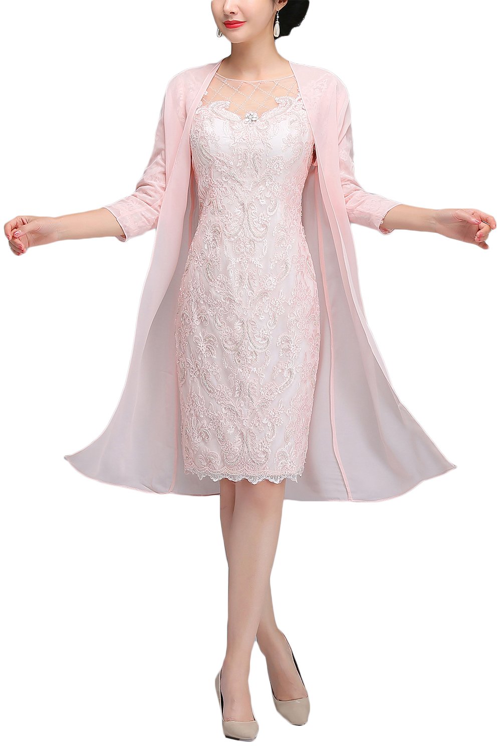 Elegant Lace Mother of the Bride Dress with Jacket - Tea Length Formal Gown for Weddings, Parties & Special Occasions