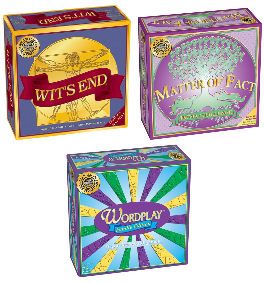 Wit's End, Matter of Fact & Wordplay - Adult Party Board Games Bundle for Game Nights | Fun Trivia & Word Games for Friends & Family Gatherings