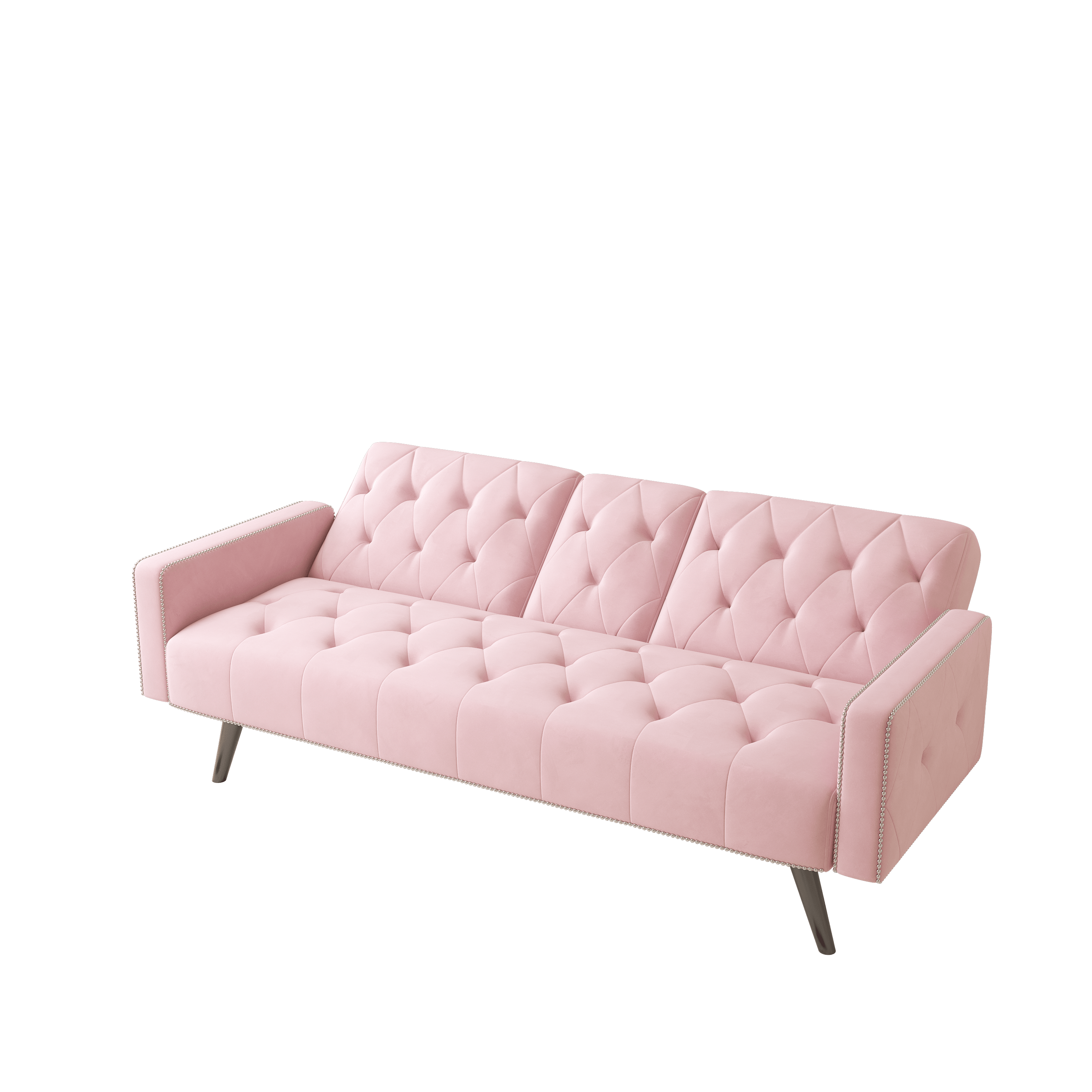 1730 Pink Velvet Sofa Bed with Nail Head Trim & Cup Holders - 72