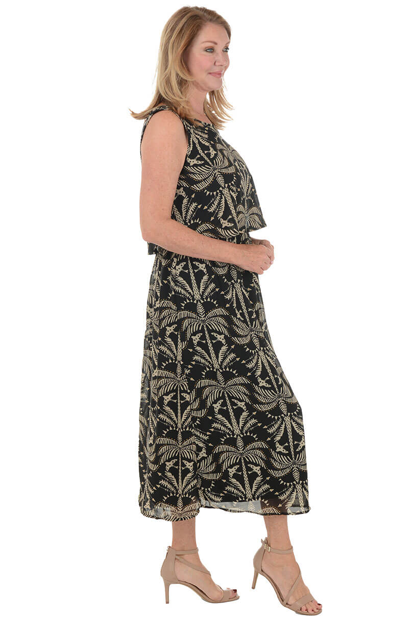 Coco Palm Sleeveless Popover Maxi Dress for Women - Floral Print Summer Beach Dress, Boho Chic Vacation Outfit for Pool Party, Tropical Getaway & Casual Wear