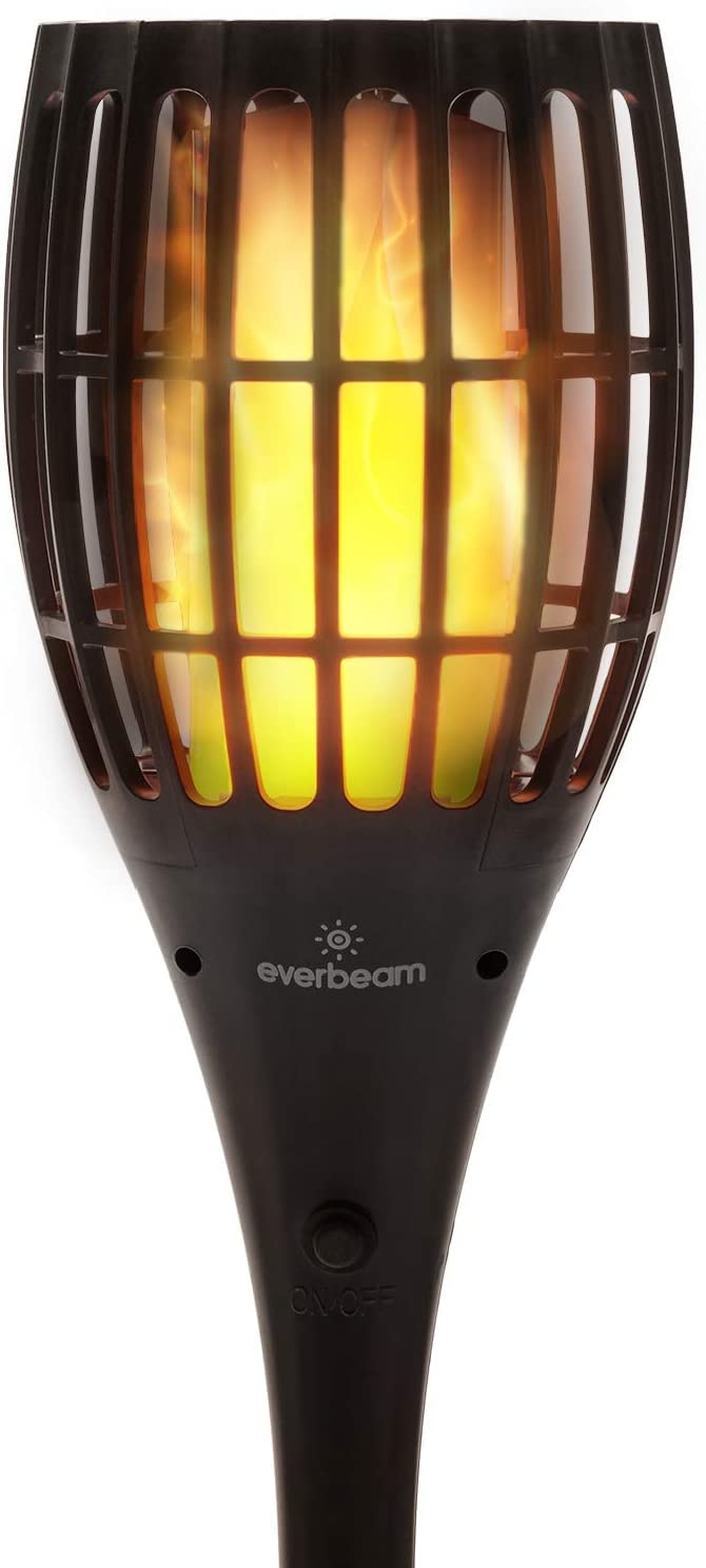 Everbeam P1 Solar Torch Light with Flickering Flame - Waterproof Outdoor Solar Tiki Torches with 96 LEDs for Realistic Fire Effect (4 Pack) - Perfect for Patio, Garden, Poolside & Backyard Decor