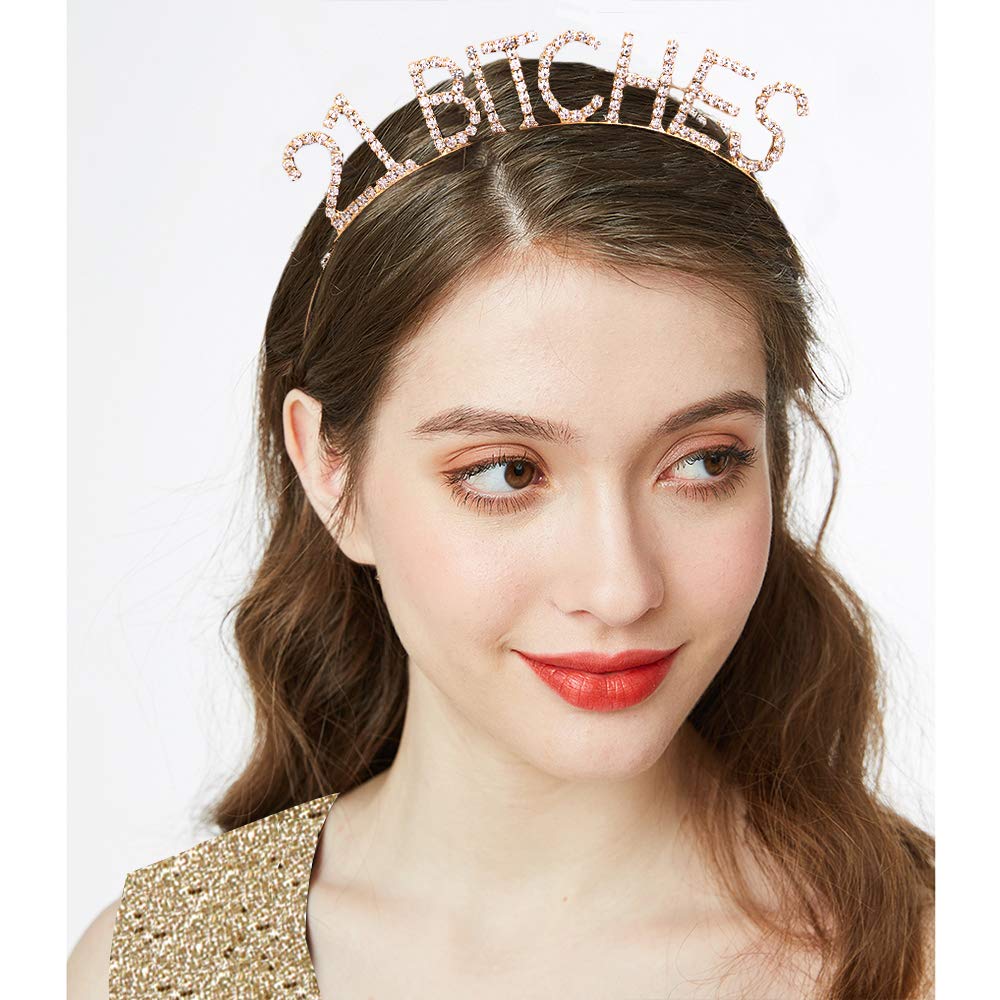 21st Birthday Sash & Rhinestone Headband Set - Gold Glitter/Black Birthday Party Supplies for Women | Perfect for 21st Birthday Celebrations, Bachelorette Parties & Girls Night Out
