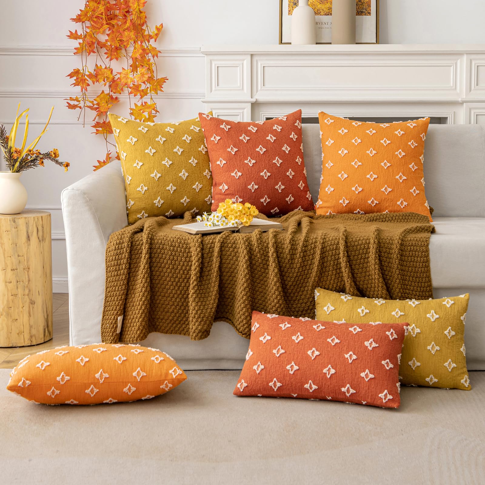 ANRODUO 2 Pack Yellow Boho Decorative Throw Pillow Covers - Tufted Rhombic Jacquard Design, 12x20 Inches, Soft Couch Pillow Cases for Living Room, Sofa, Bedroom - Perfect for Spring Home Decor and Bohemian Style Interior Design