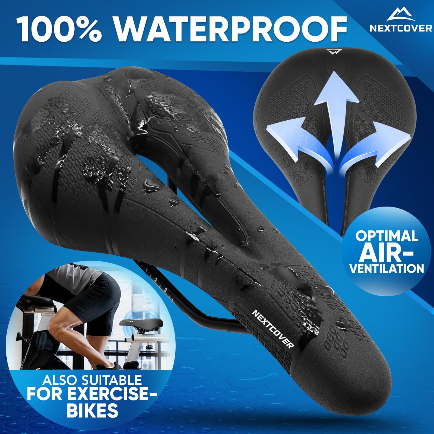 NEXTCOVER® Memory Foam Bike Seat with Air Suspension - Ultra Comfortable Bicycle Saddle for Men & Women - Mountain, Road & Exercise Bike Seat - Perfect for Long Rides, Commuting & Indoor Cycling Workouts