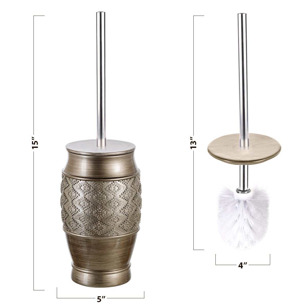 Dublin Silver Toilet Brush Set with Holder - Decorative Bathroom Cleaning Tool - Space Saving Toilet Bowl Scrubber for Modern Homes | Ideal for Small Bathrooms & Guest Powder Rooms