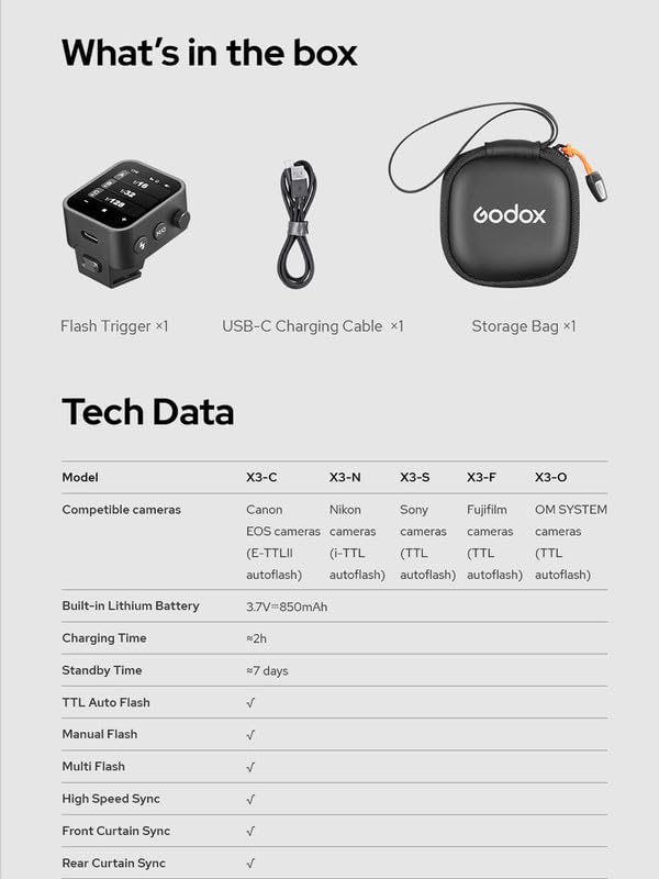 Godox X3S TTL Wireless Flash Trigger for Sony Cameras - OLED Touchscreen Transmitter with Built-in Lithium Battery, Compatible with Godox V1 & V100 (Ideal for Studio, Portrait, and Event Photography)