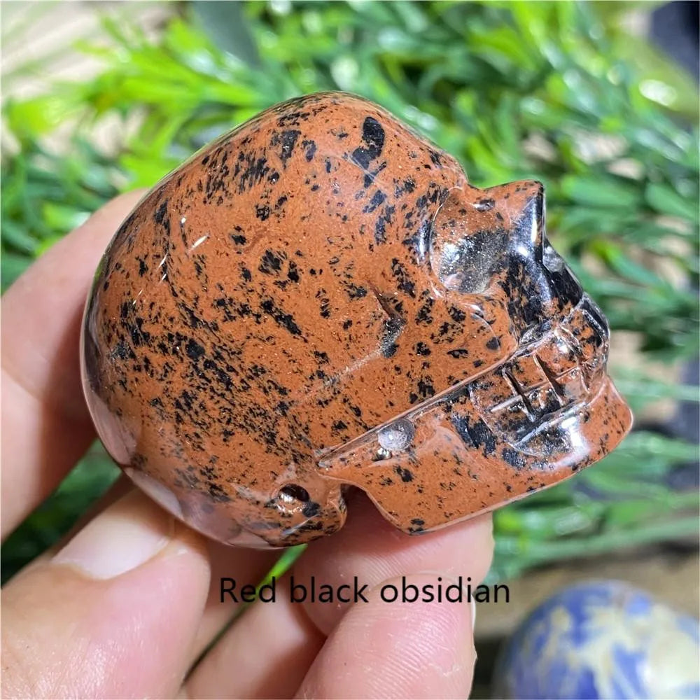 Natural Black Tourmaline Obsidian Crystal Skull - Bloodstone Healing Stone for Reiki, Meditation & Energy Work - Unique Mineral Cranium Decor for Home, Office or Sacred Space