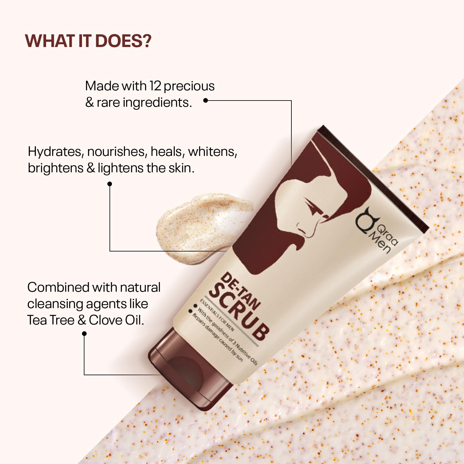 Qraa Men De Tan Pack with De Tan Scrub - Skin Brightening & Lightening Treatment | Blackhead & Dirt Removal | Tan Removal Face Scrub & Pack | 100g x 2 (Pack of 2) | Perfect for Men's Daily Skincare & Post-Sun Care Routine