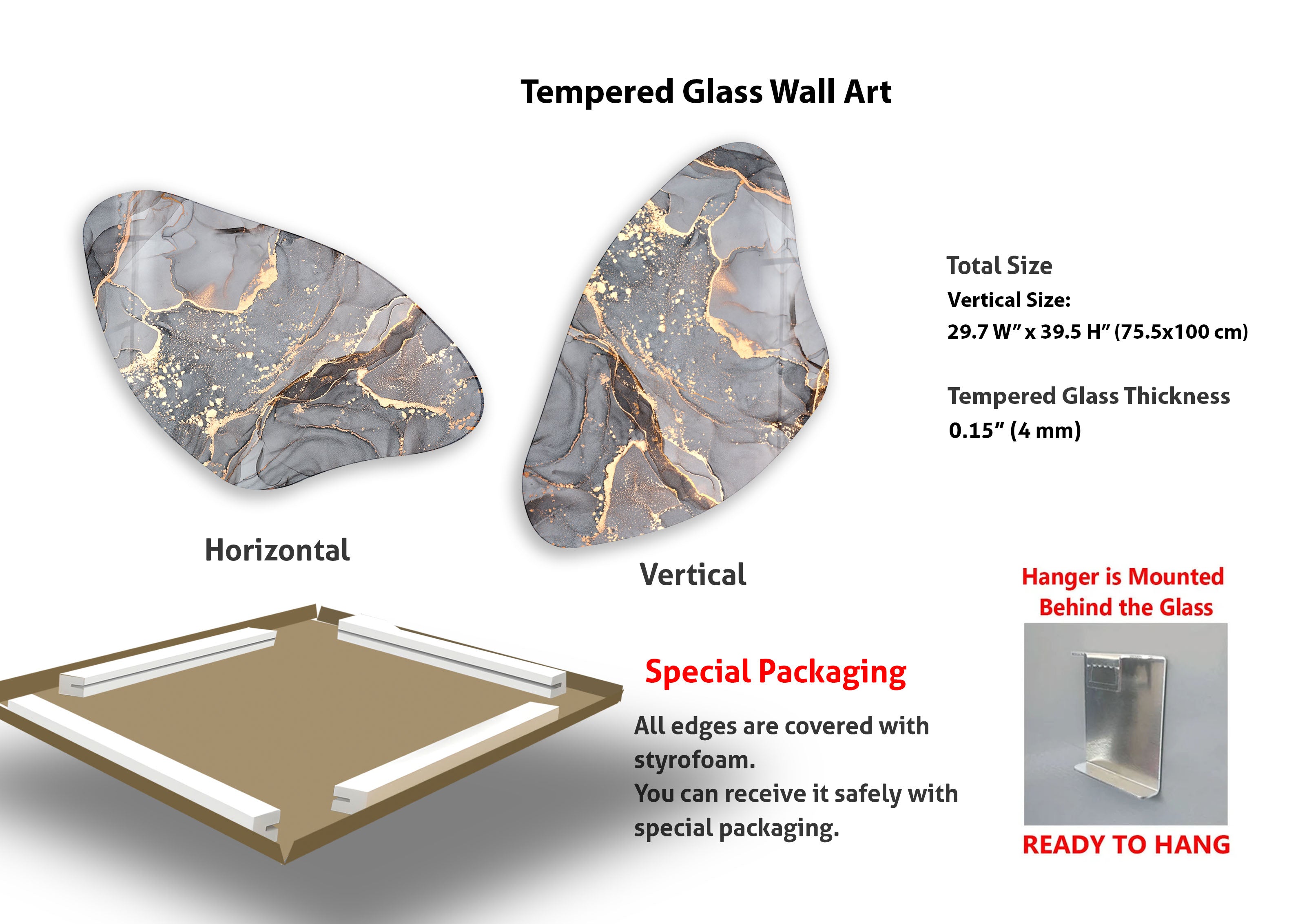 Abstract Grey Alcohol Ink Irregular Glass Wall Art - Handmade Modern Home Decor for Living Room, Bedroom, Office - Unique Gift Idea for Housewarming & Interior Design