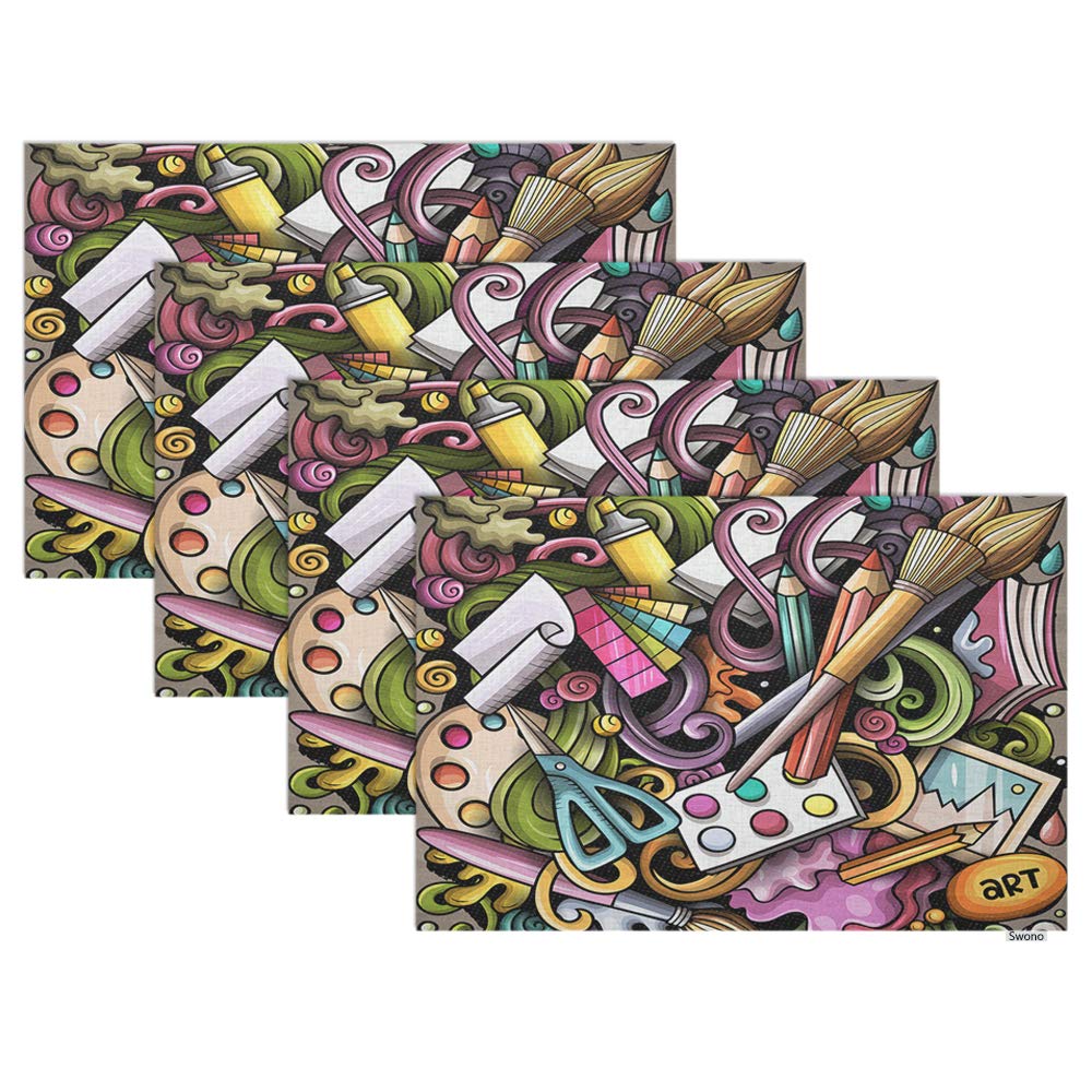 Swono 4-Pack Doodle Art Placemats - 12