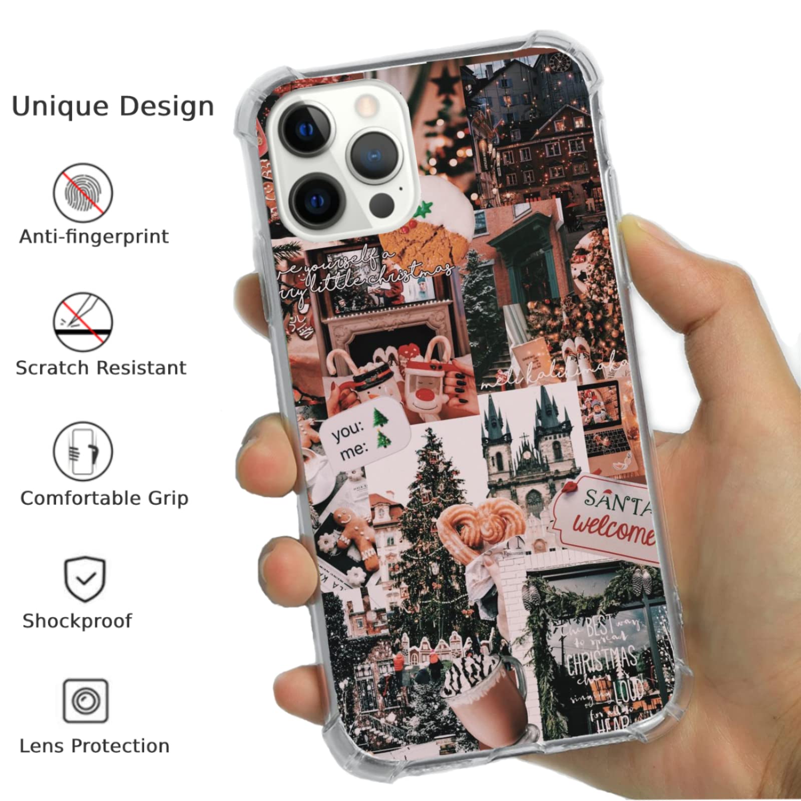Trendy Christmas iPhone 13 Pro Max Case - Aesthetic Winter Collage Design Protective Cover for Women & Men | Durable TPU Bumper Case | Perfect Holiday Gift & Seasonal Protection
