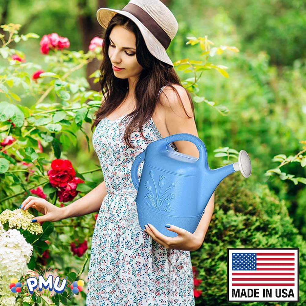 2 Gallon Plastic Watering Can for Indoor & Outdoor Plants - Detachable Sprinkler Head, Large Garden Water Pot - Made in USA (Blue) - Perfect for Houseplants, Flower Beds & Vegetable Gardens