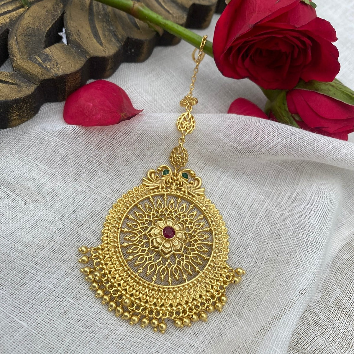 Chola Legacy Maang Tikka - Traditional Indian Bridal Hair Jewelry for Weddings & Festivals | Perfect for Brides, Cultural Events & Special Occasions