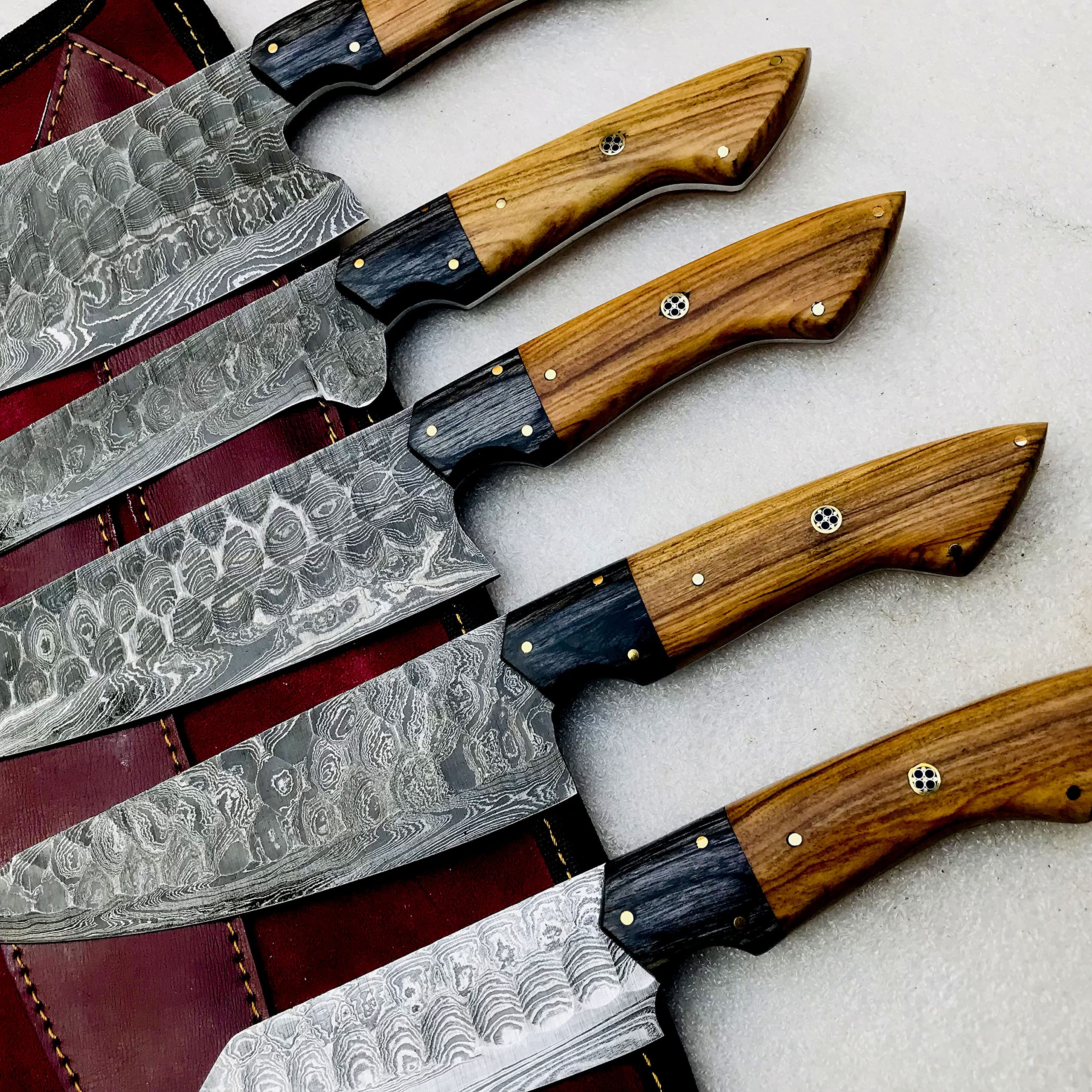 Premium 5-Piece Handmade Damascus Steel Chef Knife Set with Sheath - High-Quality Kitchen Cutlery for Professional Chefs & Home Cooking - Perfect Gift for Men, Women, Mother's Day & Housewarming - Ideal for Slicing, Dicing & Food Prep