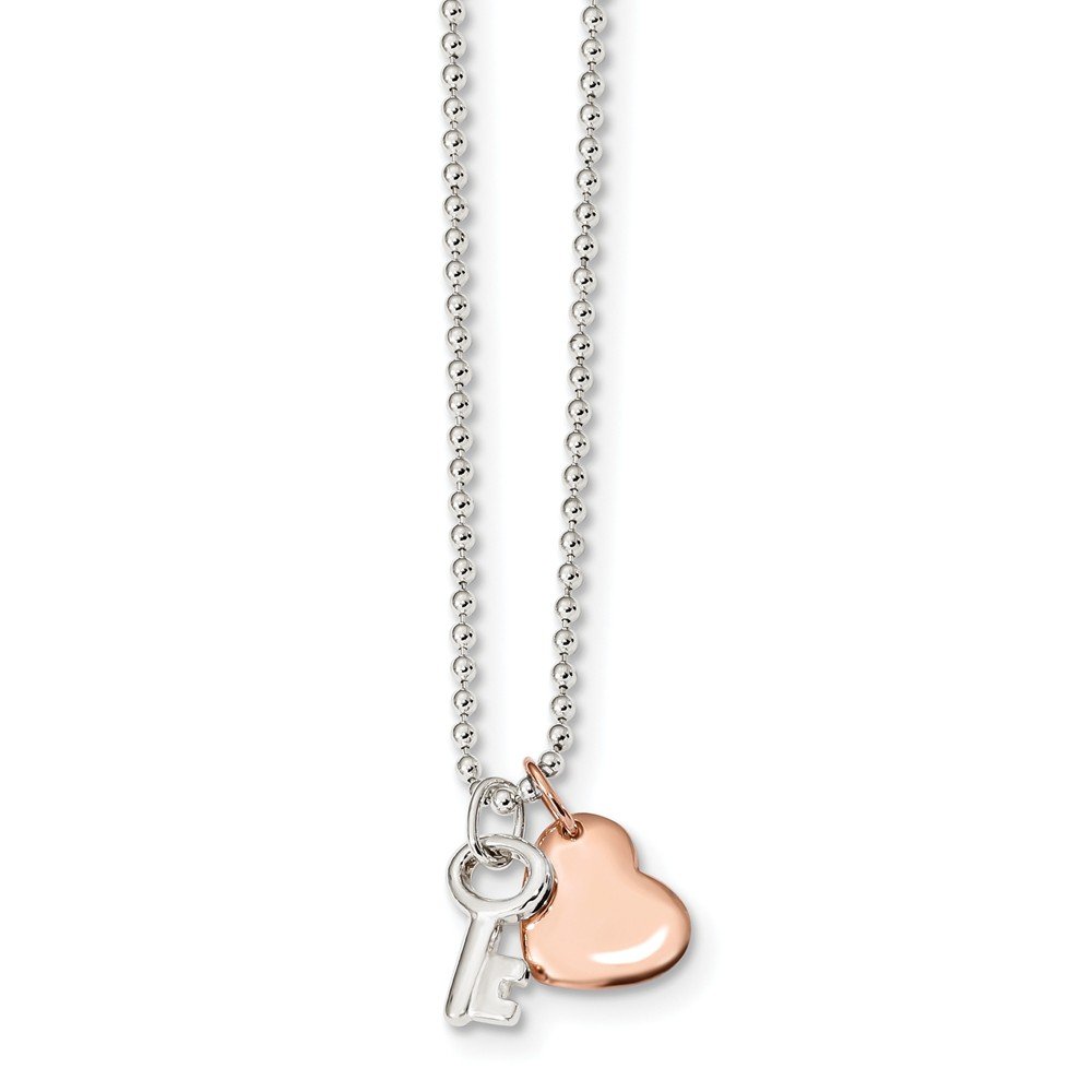 Jewels By Lux Sterling Silver Rose-Tone Heart with Key Necklace - 19 Inch Romantic Gift for Her, Perfect for Valentine's Day & Anniversaries