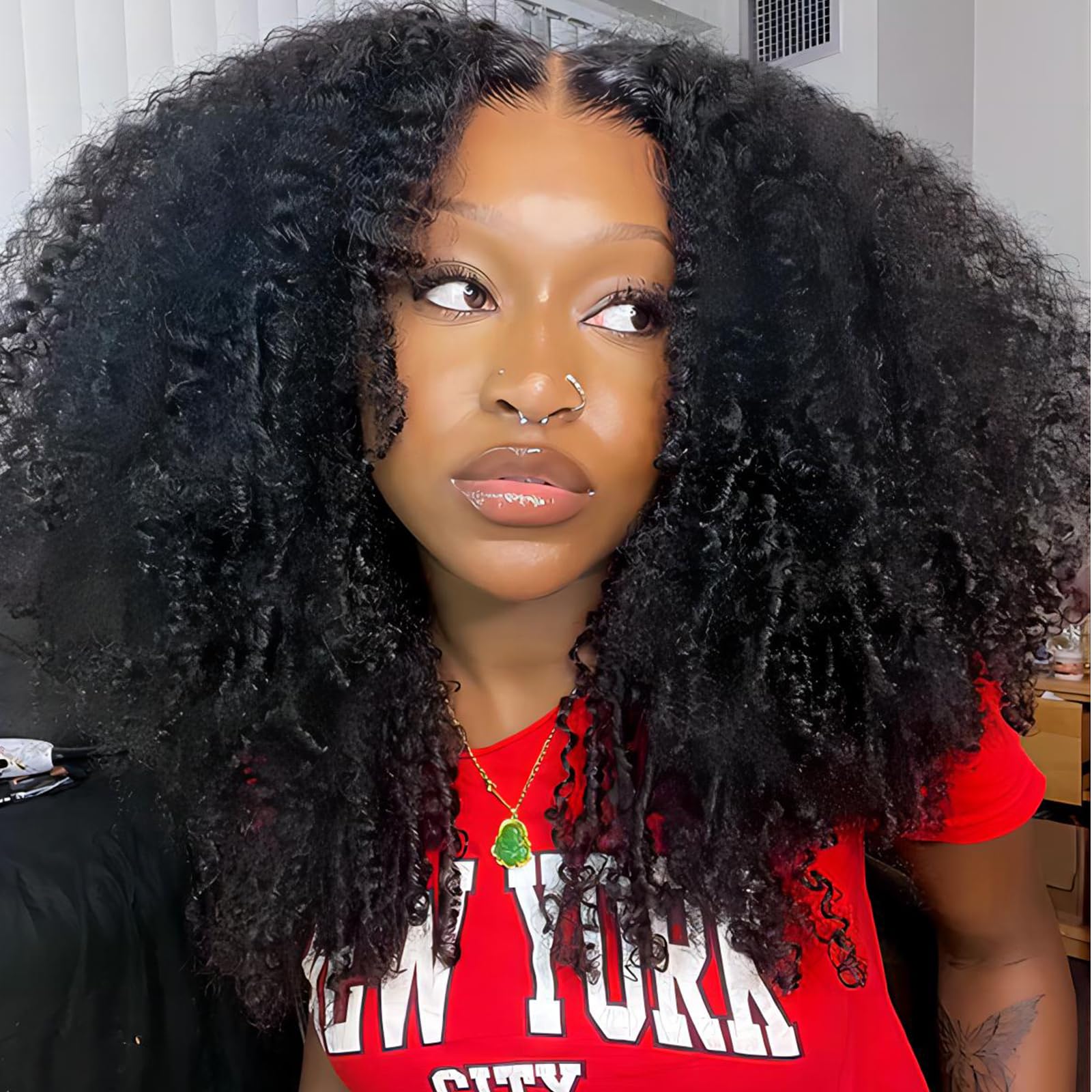 ISEE Wear and Go Glueless Wig - 16 Inch Afro Kinky Curly Lace Front Human Hair Wig with 7x5 HD Lace for Women | Pre-Cut & Pre-Plucked | Perfect for Daily Wear, Parties & Protective Styling