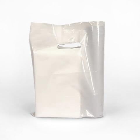 Premium White Plastic Bags with Die-Cut Handles 15x18 Inches - 500 Pack with 4