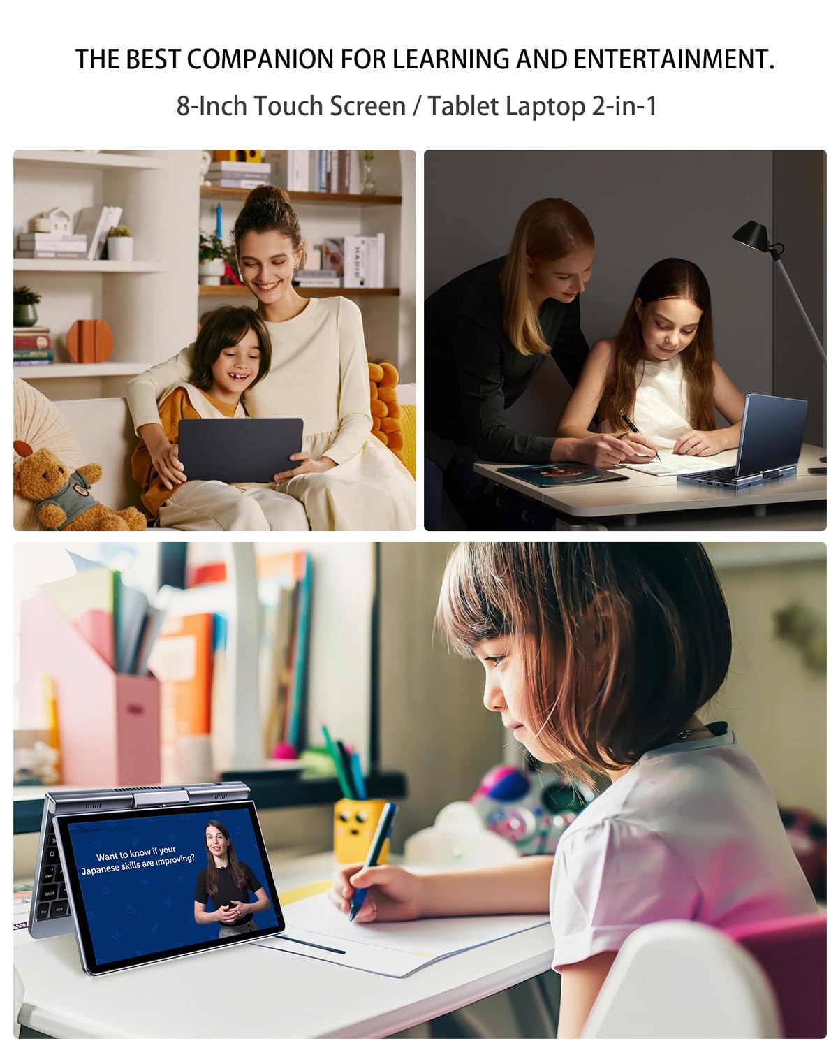 8 Inch 2-in-1 Mini Laptop with Rotatable HD Touch Screen - Windows 11 Pro, Intel N100, 12GB RAM, 1TB SSD, Wi-Fi 6, Bluetooth 5.2 - Portable Convertible Laptop for Business, Travel & Home Use