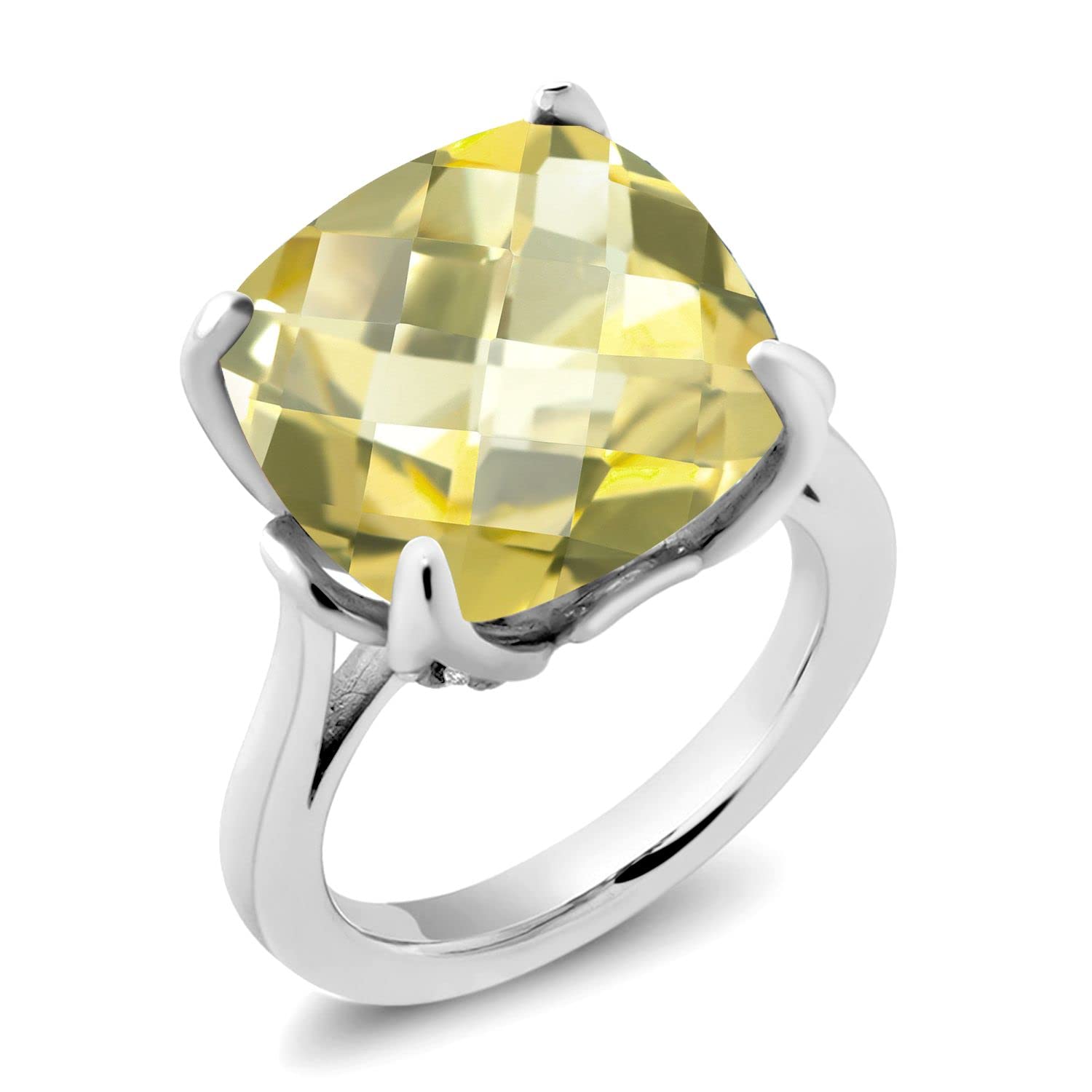 925 Sterling Silver Lemon Quartz & Lab-Grown Diamond Engagement Ring for Women - 9.10cttw Cushion Checkerboard (Size 5-9) | Elegant Proposal & Anniversary Gift