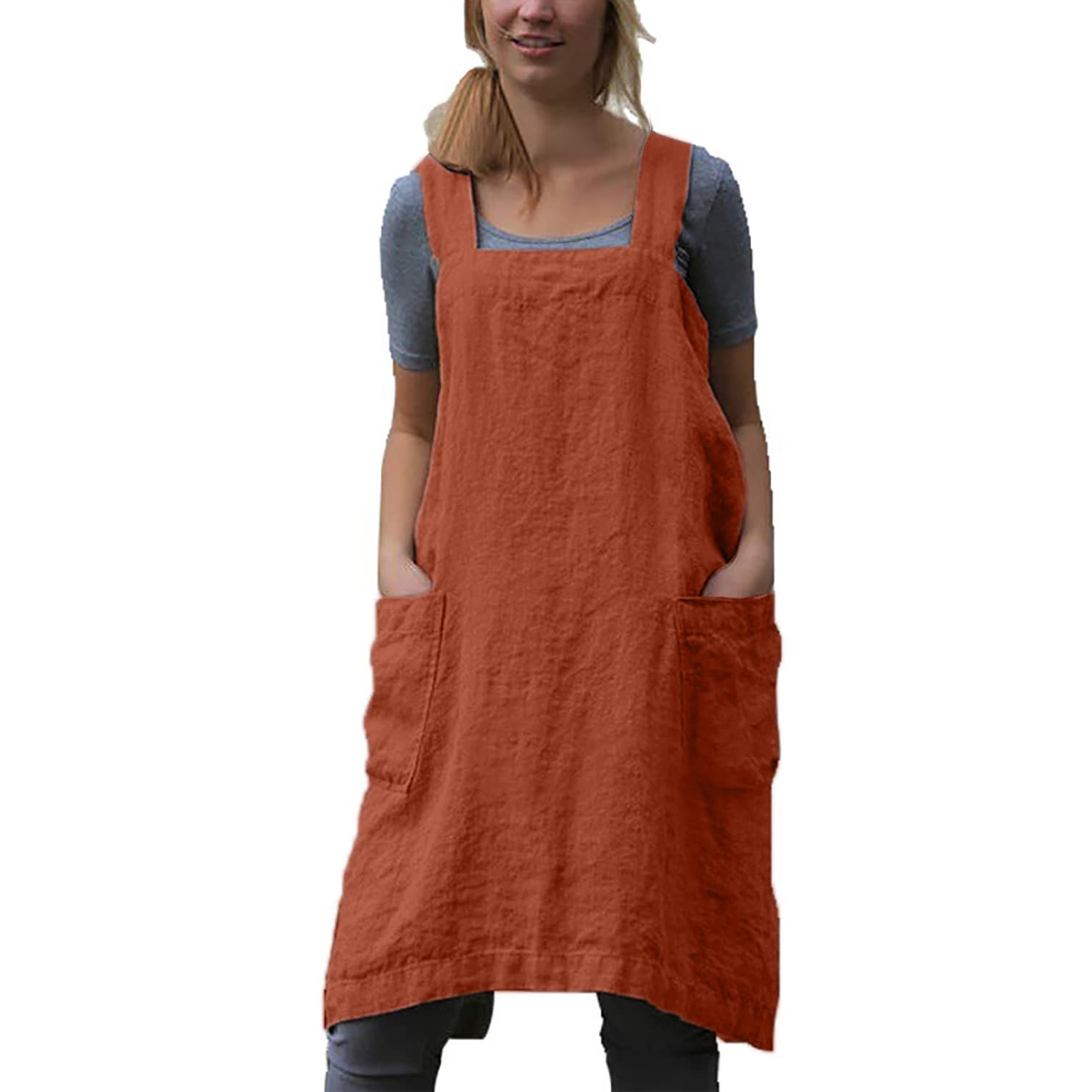 Premium Cotton Linen Cross Back Apron for Women - Adjustable Kitchen Apron with Pockets - Ideal for Baking, Cooking, BBQ & Hosting - Perfect Chef Apron for Home Cooks & Professional Bakers