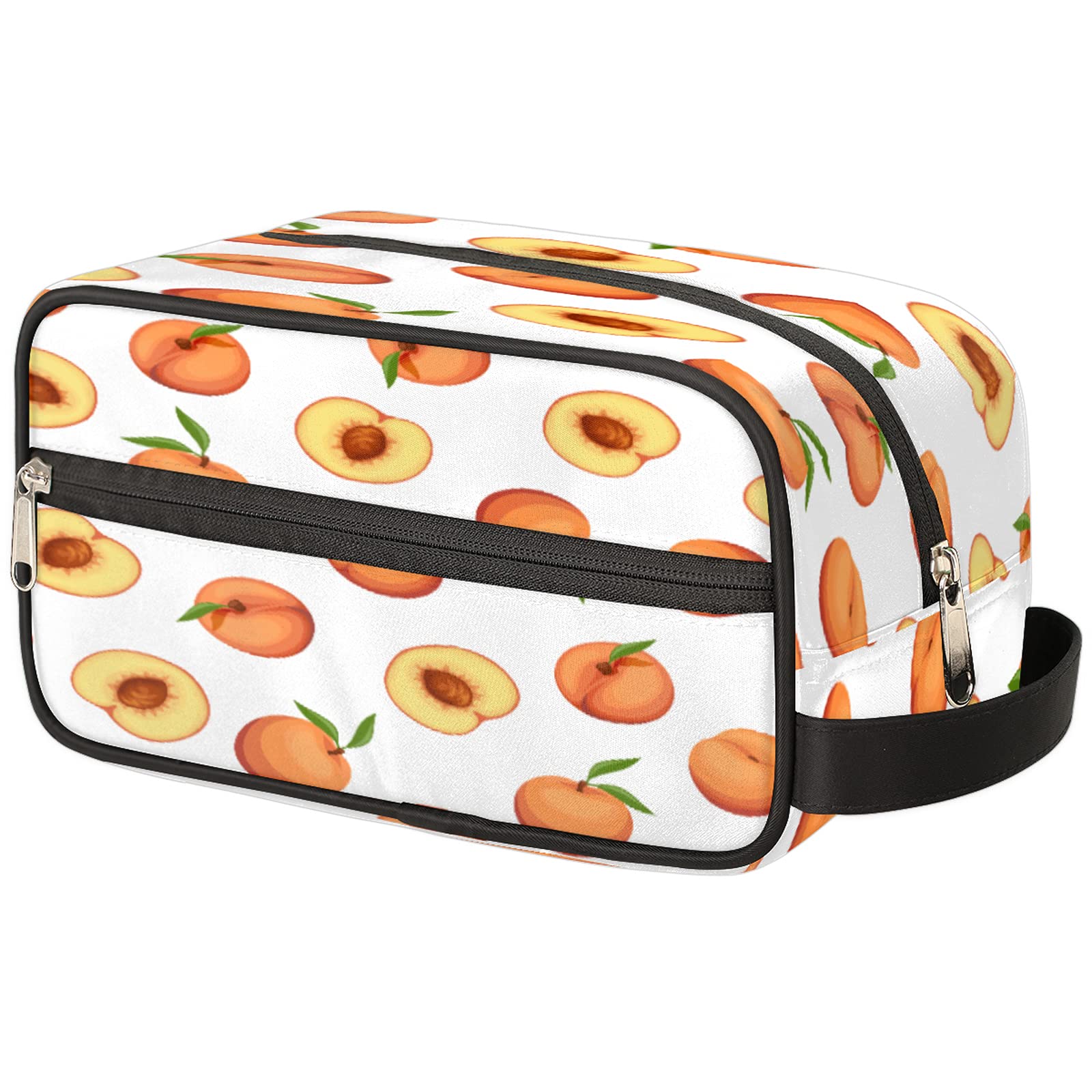 Peach Print Travel Makeup Bag for Women - Large Cosmetic Organizer & Toiletry Bag for Girls - Perfect for Vacation, Gym, Business Trips and Daily Use