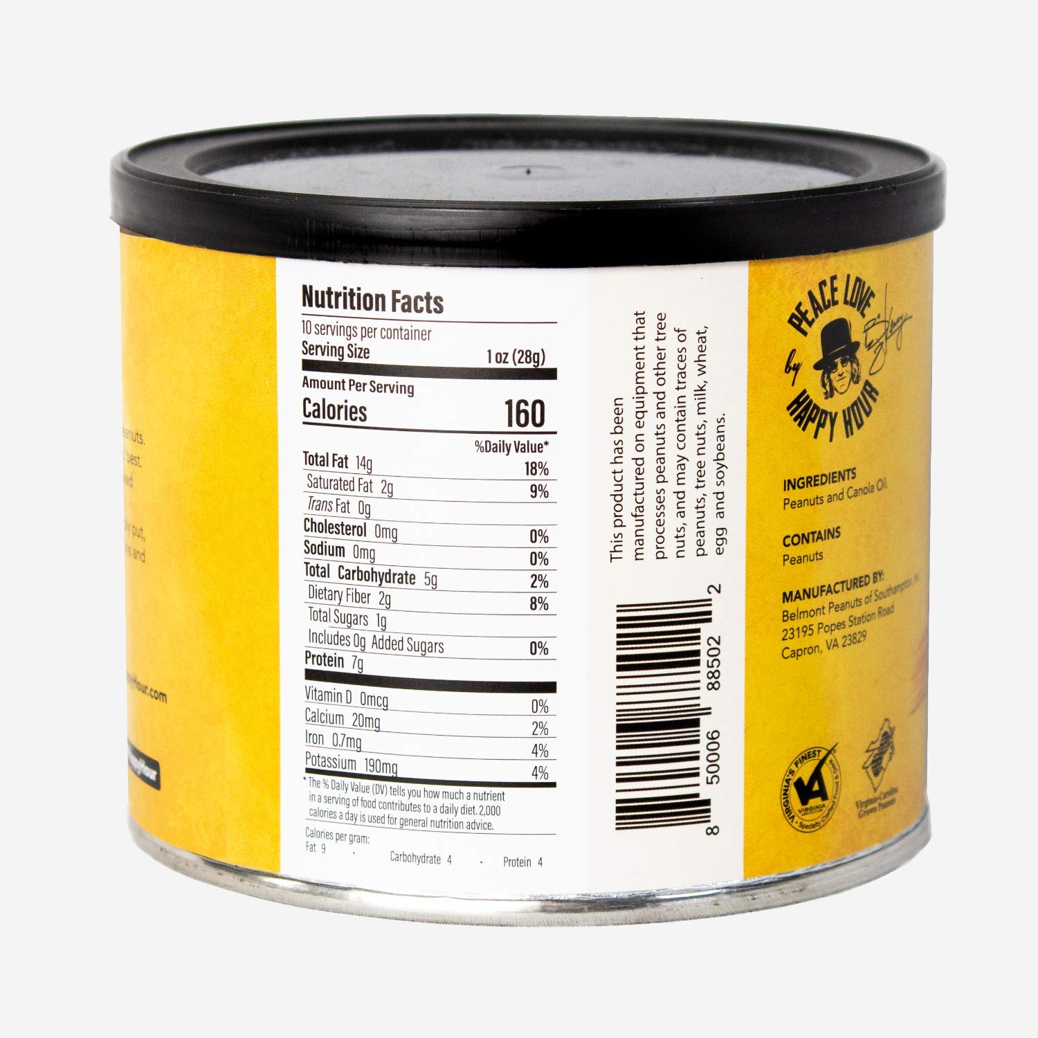 Unsalted Premium Virginia Peanuts - 10 oz Can | Non-GMO, Gluten-Free Snack for Parties, Hiking & Healthy Eating