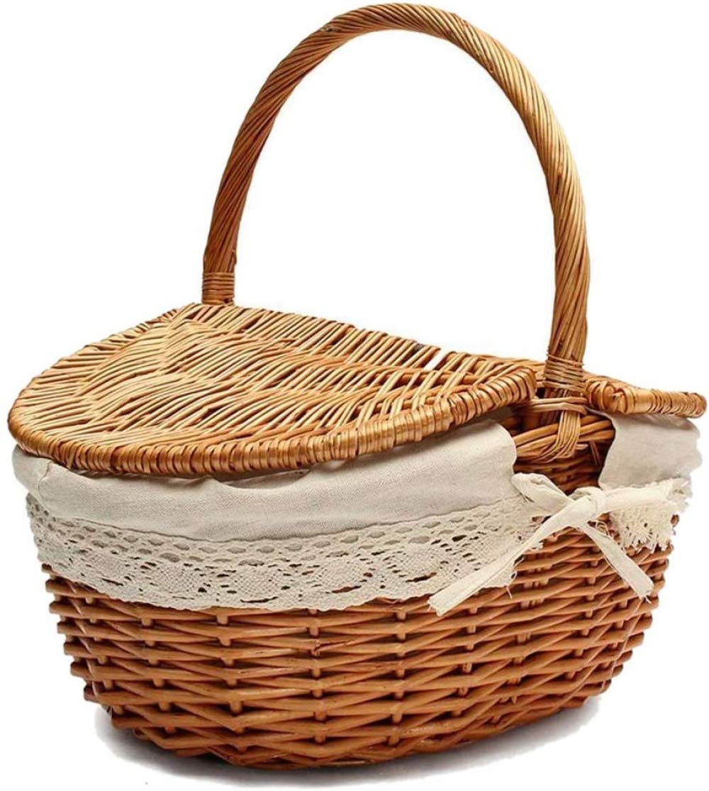 Handmade Wicker Basket with Handle - Double Lid Picnic & Camping Basket - Cloth Lined Storage Hamper for Shopping, Laundry, and Home Organization - Perfect for Outdoor Adventures and Stylish Home Decor