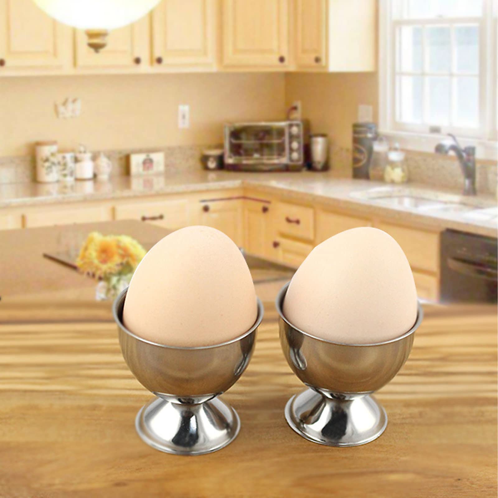 2pcs Stainless Steel Egg Cups - Silver Egg Holders for Soft & Hard Boiled Eggs, 46mm x 48mm Small Egg Tray - Perfect Kitchen Gadget for Breakfast, Brunch & Dining Table Decor