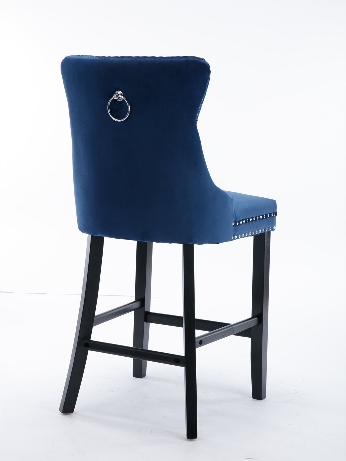 Modern Velvet Upholstered Bar Stools with Button Tufted Back & Wooden Legs - Chrome Nailhead Trim Accent - Set of 2 Blue Bar Chairs (SW2002BL) for Kitchen Island, Breakfast Nook & Home Bar Decor
