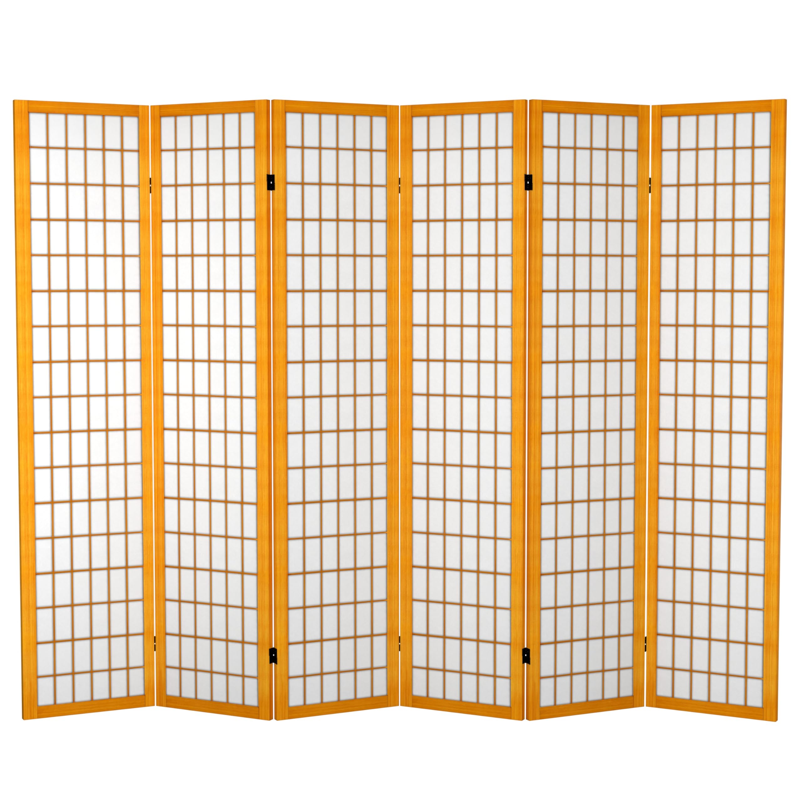 6 ft. Tall Red Lantern Canvas Window Pane Honey - 6 Panel Room Divider Screen for Home Decor, Office Partition & Asian-Themed Events