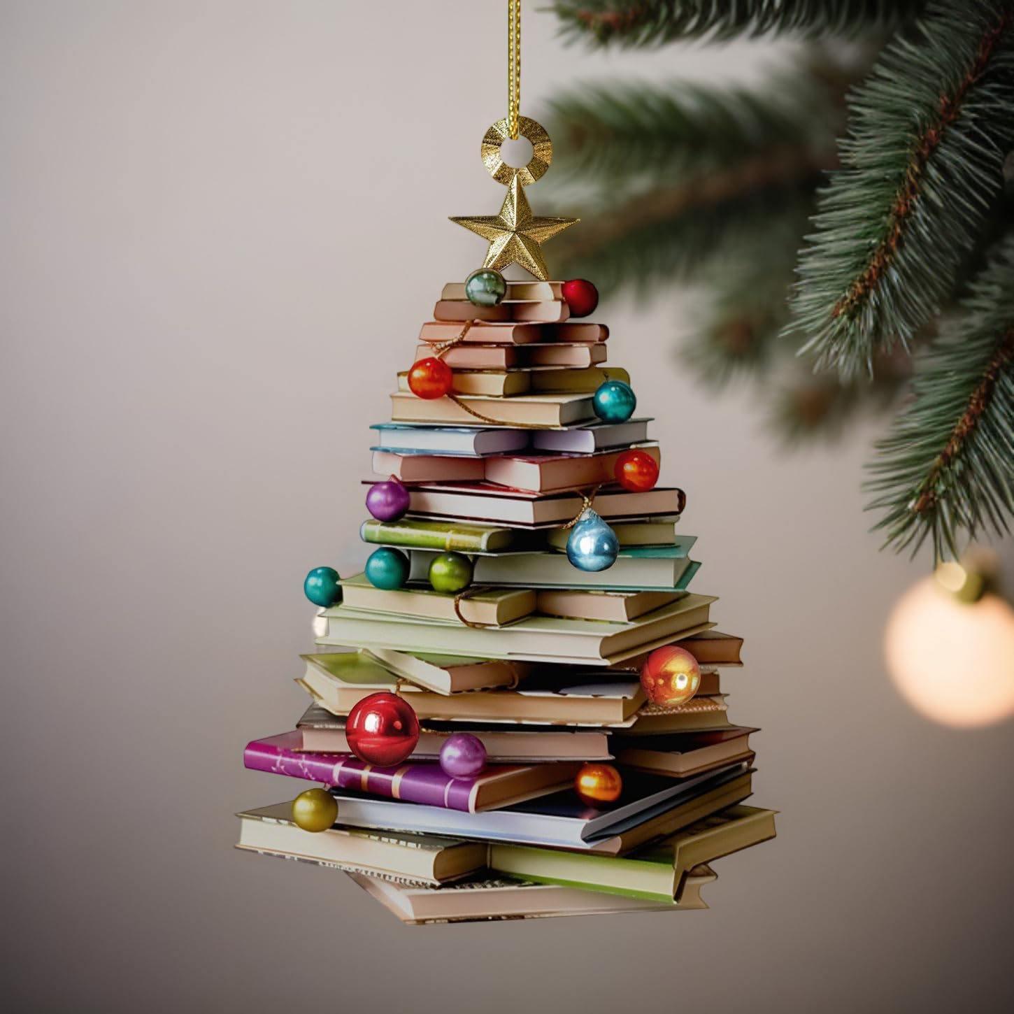 2 Pack Flat Book-Shaped Christmas Tree Ornaments - 5 Inch 2D Reading Book Decor for Book Lovers, Librarians & Bookstores - Perfect Holiday Gift for Readers, Book Clubs & Library-Themed Decor