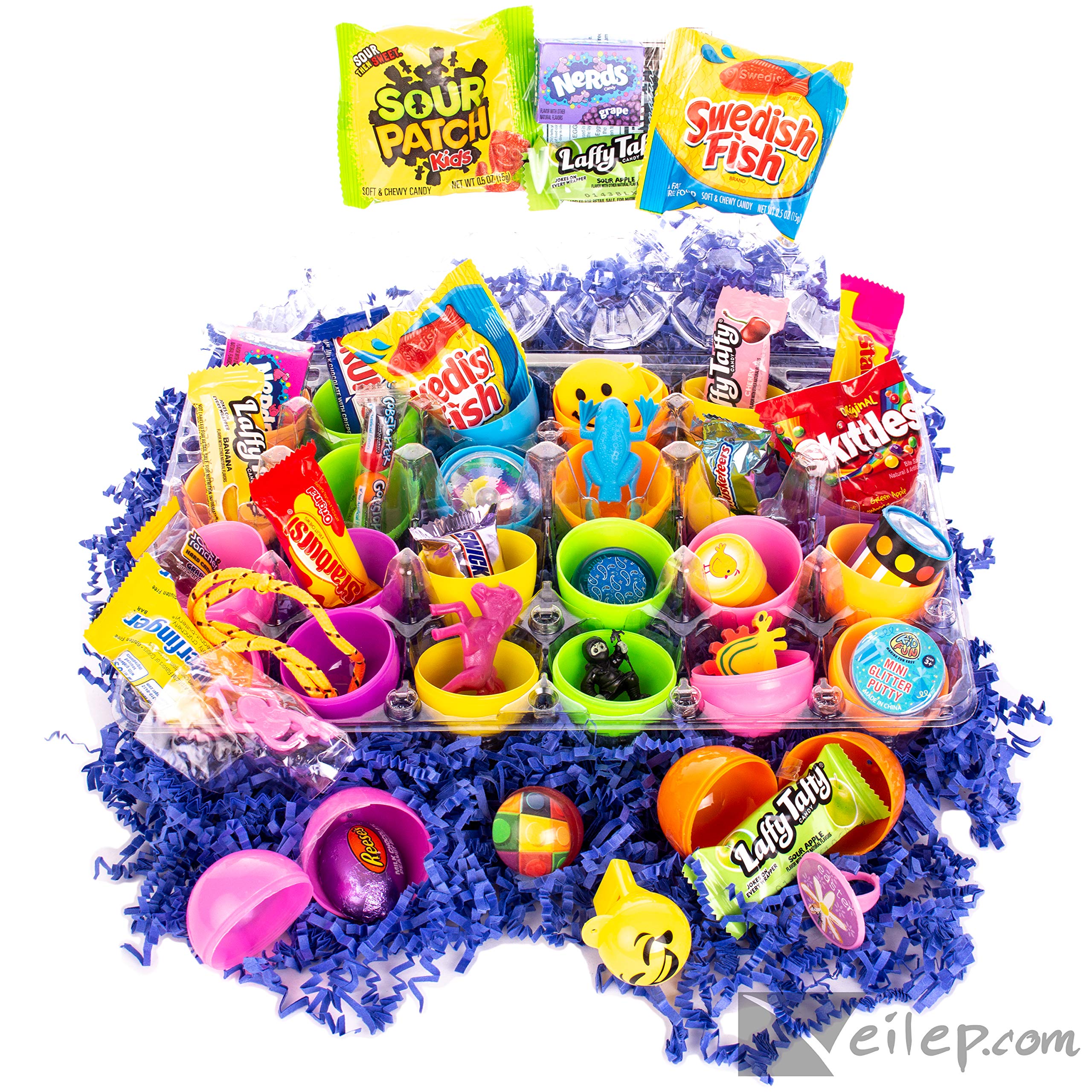 125 Bulk Pre-Filled Solid Easter Eggs for Easter Egg Hunt - Assorted Candy Chocolate & Small Toys - Perfect for Kids Party, Classroom Activities & Holiday Events