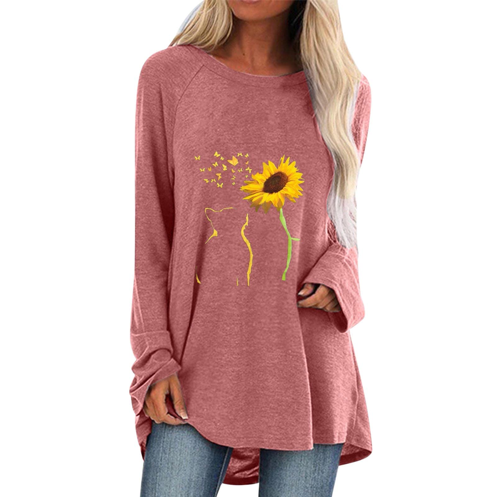 Fankle Women's Flowy Short Sleeve Tunic Tops - Plus Size Dandelion Print Blouse for Leggings | Casual Wear, Office Outfits & Everyday Comfort
