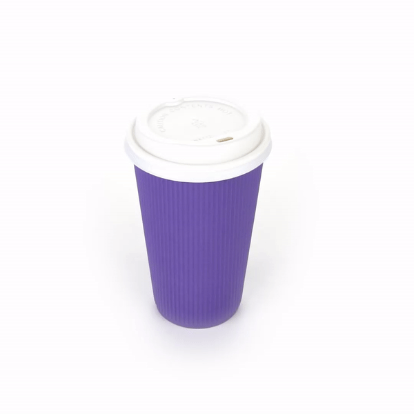 16 oz Royal Purple Ripple Wall Paper Coffee Cups with White Lids - 200 Count Bulk Pack (3.5