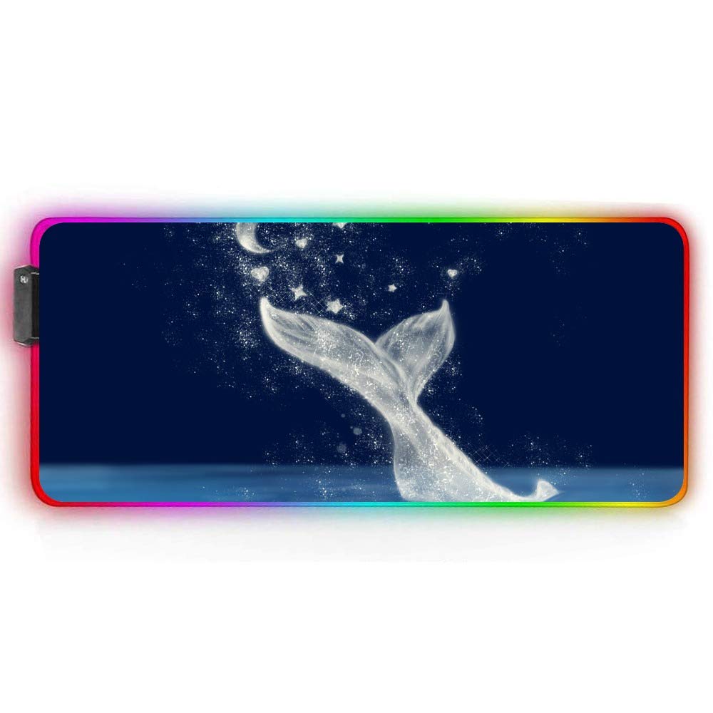 XXL RGB Gaming Mouse Pad with Stitched Edges - 31.5×15.7×0.15 Inch Glowing LED Mouse Mat, Custom Nebula Mandala Design, Non-Slip Rubber Base - Ergonomic Extended Desk Pad for PC Gamers & Office Work