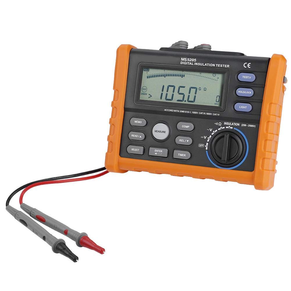 MS5205 Digital Insulation Tester - 0.01MΩ to 100GΩ Range with 250V-2500V Voltage | High Precision Insulation Resistance Multimeter for Electrical Safety Testing | Perfect for HVAC, Industrial Equipment & Home Wiring Maintenance