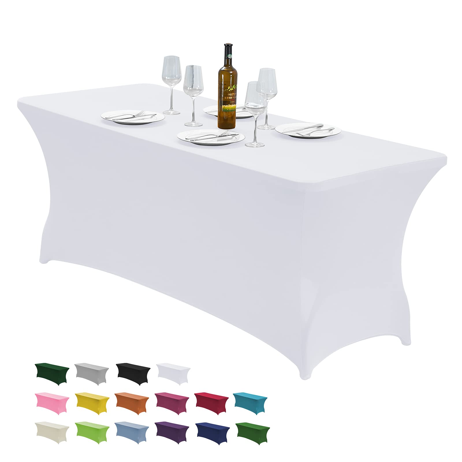 4FT Stretch Spandex Table Cover for Rectangular Tables - Elastic Fitted Tablecloth for Folding Tables, Wrinkle Resistant & Durable - Perfect for Parties, Weddings, Banquets, Events & Home Decor (White)