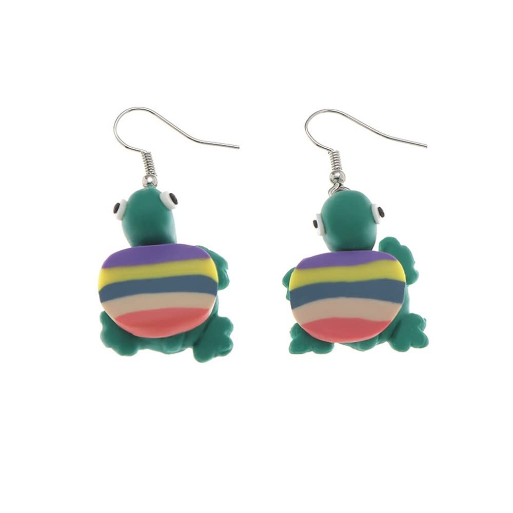 Handmade Polymer Clay Turtle Dangle Earrings with Turquoise Bead Stone - Cute Ocean Animal Jewelry for Women & Girls | Perfect for Beach Vacations, Summer Outfits, and Gift Giving